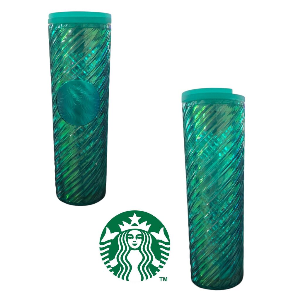 Starbucks 2022 Holiday Green Iridescent Swirl Tumbler 16oz Cold Cup